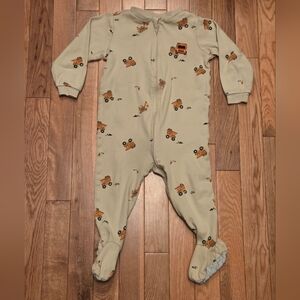 Pekkle 18M Footed One-Piece Sleeper Pajamas with Orange Construction Truck Print